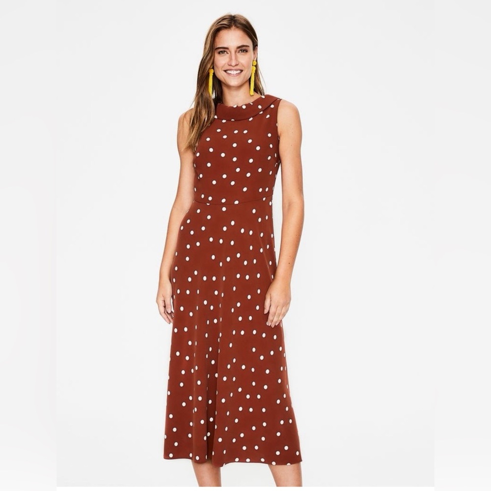 Boden Chocolate Maxi Dress with Cream Dots